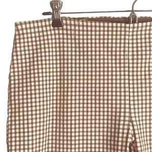 Theory Crop Pants Size 14 Side Zip Stretch Skinny Brown White Gingham Check